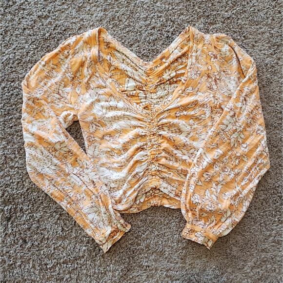 Free People Tops - Free People say the word cropped top ruched long sleeve vneck orange XS